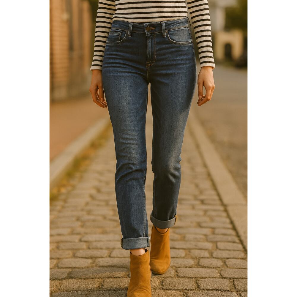 Kut from the Kloth Skinny Jeans Mid-Rise Stretch Medium Wash Cuffed Hem Sz 6